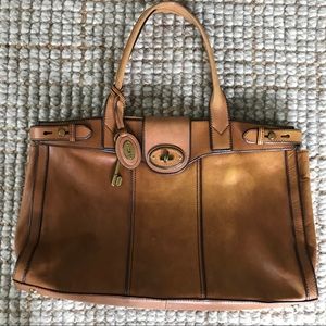 Large fossil tote cognac leather